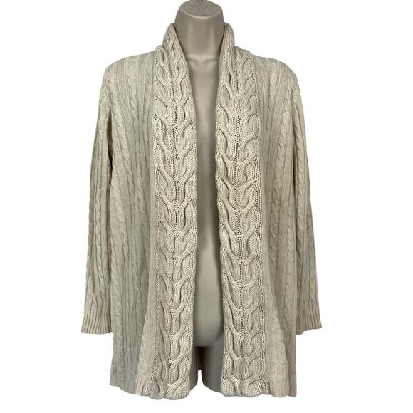 Ralph Lauren Silk Cashmere Cardigan Sweater Womens Petite Small Beige Cable Knit - Picture 1 of 10